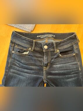 American Eagle Outfitters Dark Indigo Jeans w/ Contrast Stitching, Kick Boot